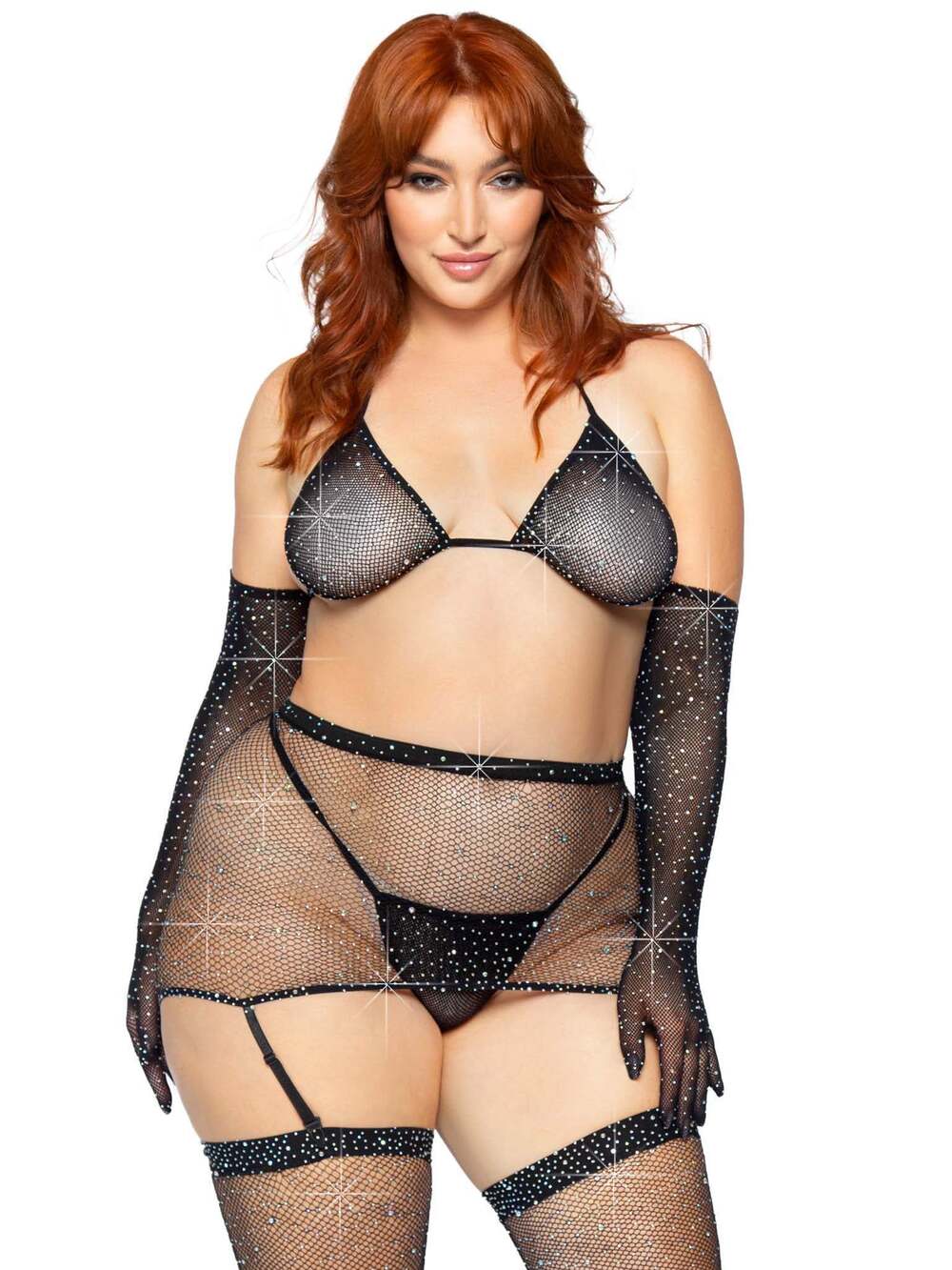 leg Avenue - Plus Size Sparkle And Fine Bra Set - BLACK